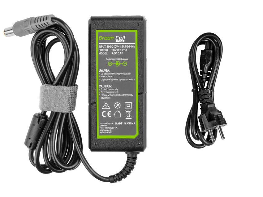 Green Cell PRO polnilec / AC Adapter 20V 3.25A 65W za Lenovo B580 B590 ThinkPad T400 T410 T420 T430 T430s T60 T61 X201 X220 X230 (AD16AP)